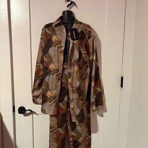 PrettyLittleThing Brown and Tan Abstract Print Two-Piece Set